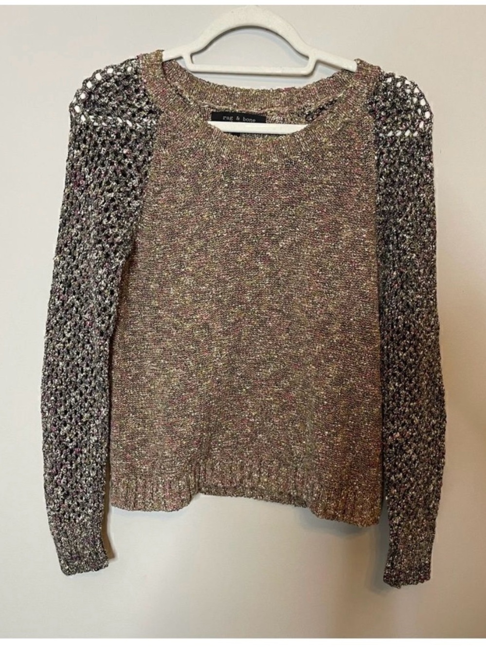 rag & bone Metallic Open-Knit Sleeve Sweater - Silver & Gold